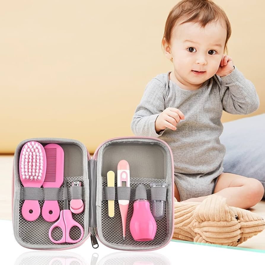 Kit de Higiene para Bebê com escova, pente, cortador de unha e aspirador nasal