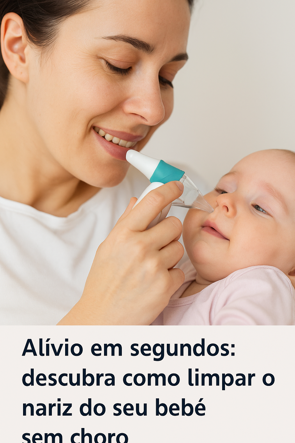 Mãe usando aspirador nasal em bebê