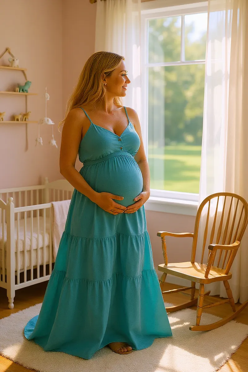 Vestido Longo De Gravida De Alcinhas Solto Rodado Plissado